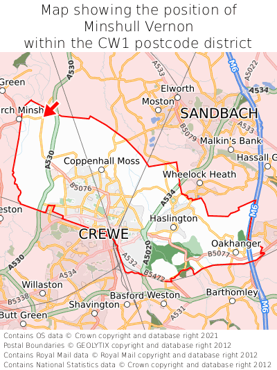 Map showing location of Minshull Vernon within CW1