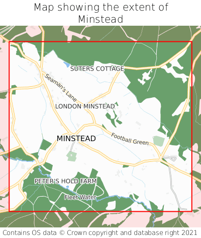 Map showing extent of Minstead as bounding box