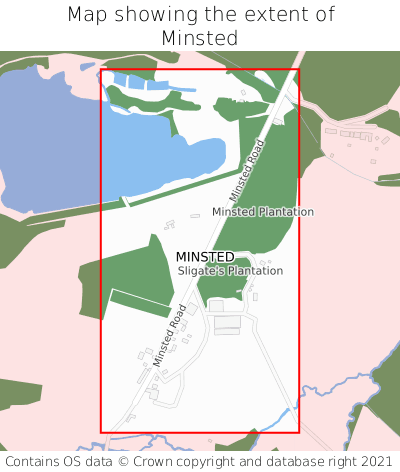 Map showing extent of Minsted as bounding box