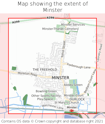 Map showing extent of Minster as bounding box