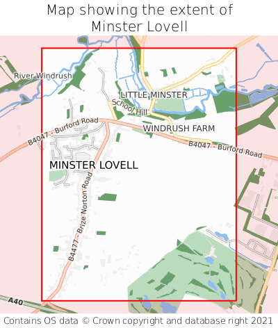 Map showing extent of Minster Lovell as bounding box