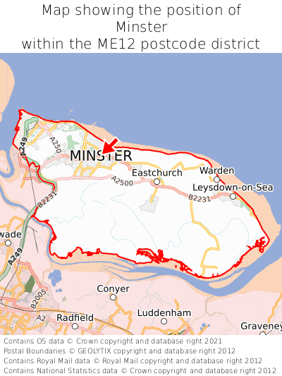 Map showing location of Minster within ME12