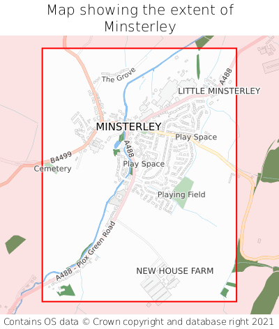 Map showing extent of Minsterley as bounding box