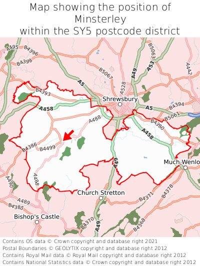 Map showing location of Minsterley within SY5