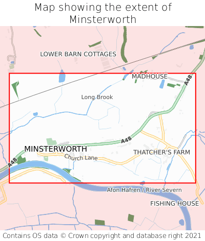 Map showing extent of Minsterworth as bounding box