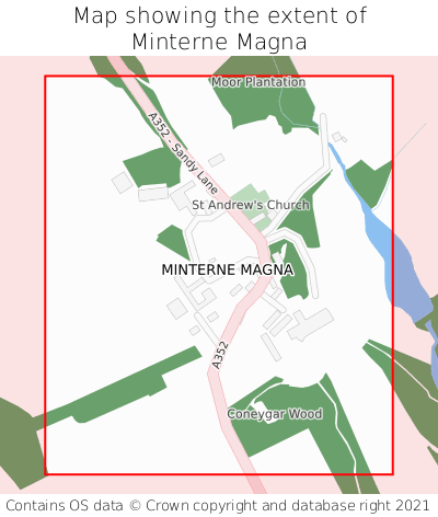 Map showing extent of Minterne Magna as bounding box
