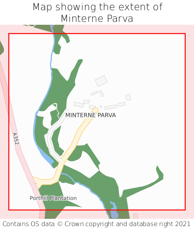 Map showing extent of Minterne Parva as bounding box