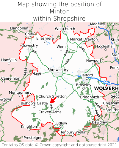 Map showing location of Minton within Shropshire