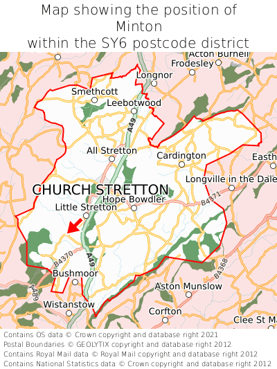 Map showing location of Minton within SY6