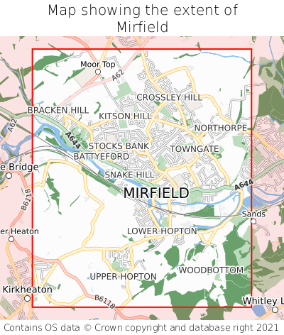 Map showing extent of Mirfield as bounding box