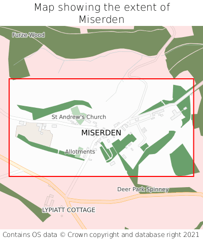 Map showing extent of Miserden as bounding box