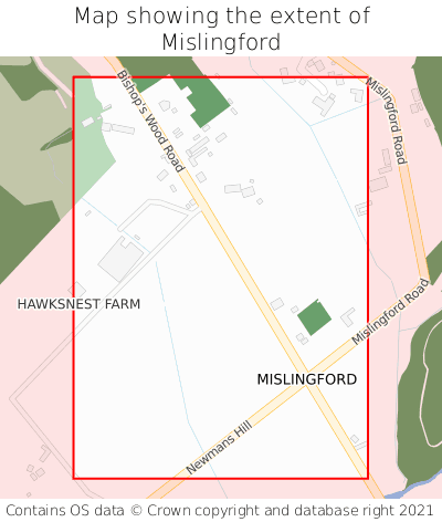 Map showing extent of Mislingford as bounding box