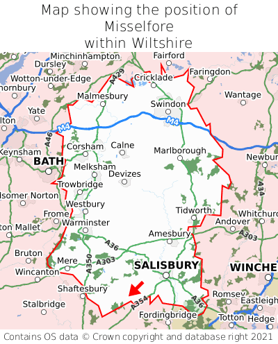 Map showing location of Misselfore within Wiltshire