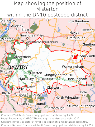 Map showing location of Misterton within DN10