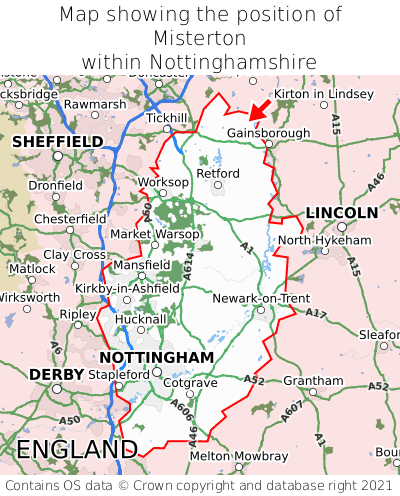 Map showing location of Misterton within Nottinghamshire