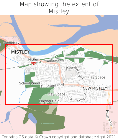 Map showing extent of Mistley as bounding box