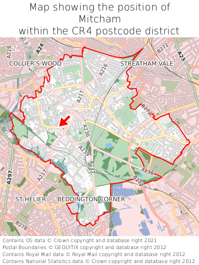Map showing location of Mitcham within CR4