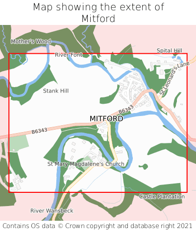 Map showing extent of Mitford as bounding box