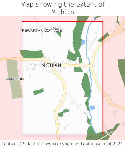 Map showing extent of Mithian as bounding box