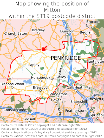 Map showing location of Mitton within ST19