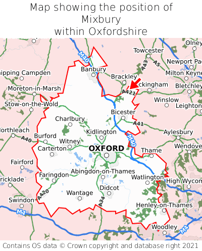 Map showing location of Mixbury within Oxfordshire