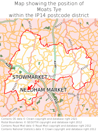 Map showing location of Moats Tye within IP14