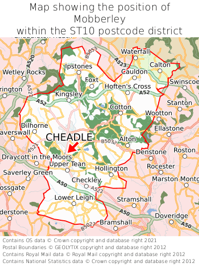 Map showing location of Mobberley within ST10