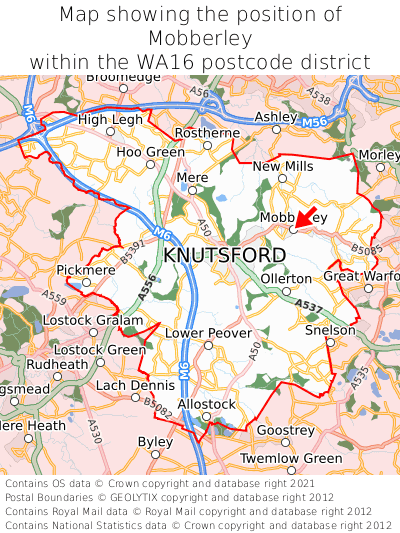 Map showing location of Mobberley within WA16