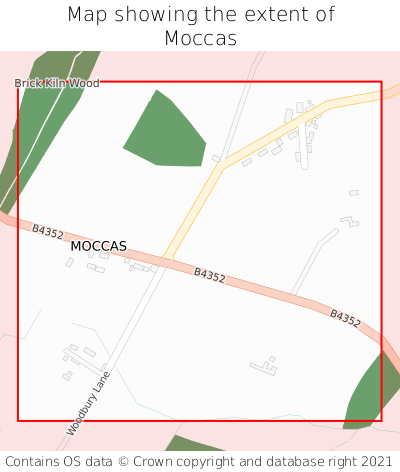 Map showing extent of Moccas as bounding box