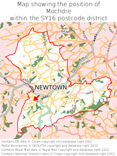 Map showing location of Mochdre within SY16