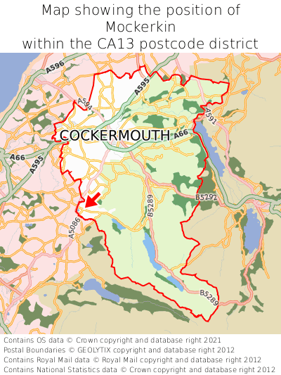 Map showing location of Mockerkin within CA13