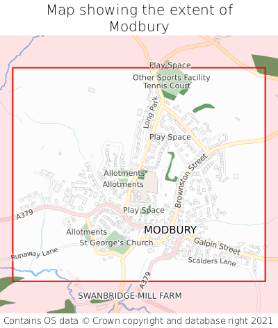 Map showing extent of Modbury as bounding box