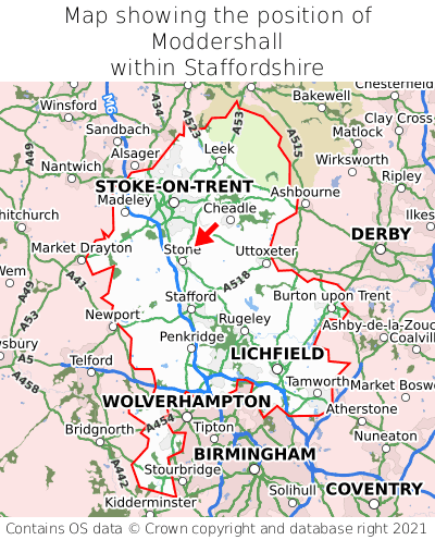 Map showing location of Moddershall within Staffordshire