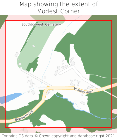 Map showing extent of Modest Corner as bounding box