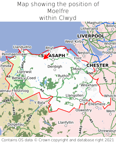 Map showing location of Moelfre within Clwyd
