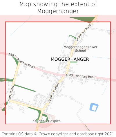 Map showing extent of Moggerhanger as bounding box