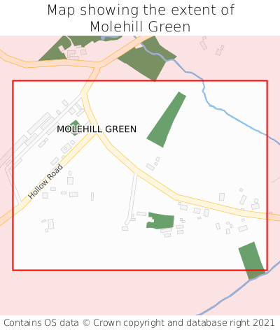 Map showing extent of Molehill Green as bounding box