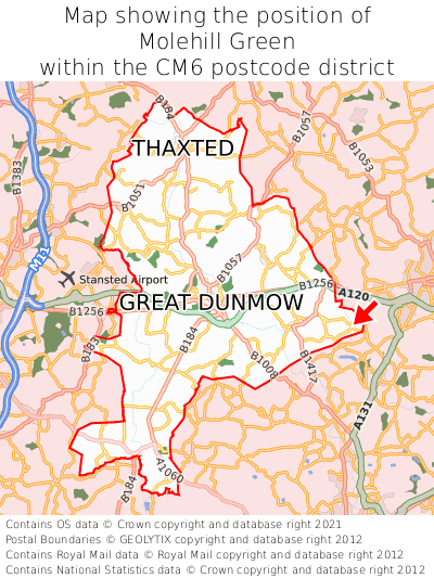 Map showing location of Molehill Green within CM6