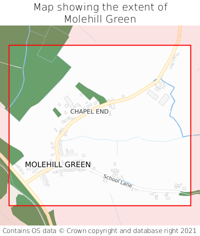 Map showing extent of Molehill Green as bounding box