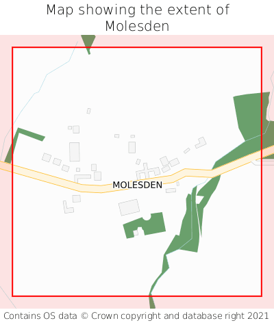 Map showing extent of Molesden as bounding box