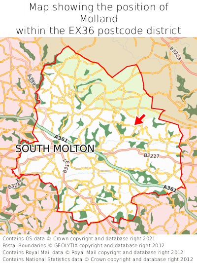 Map showing location of Molland within EX36