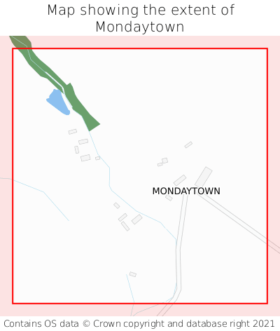 Map showing extent of Mondaytown as bounding box
