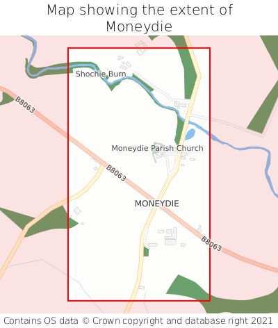 Map showing extent of Moneydie as bounding box