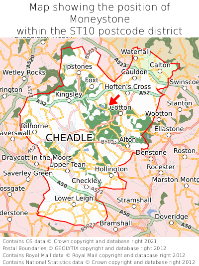 Map showing location of Moneystone within ST10