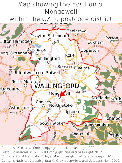 Map showing location of Mongewell within OX10