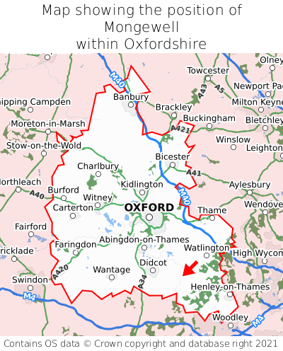 Map showing location of Mongewell within Oxfordshire