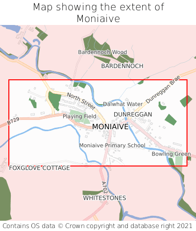 Map showing extent of Moniaive as bounding box