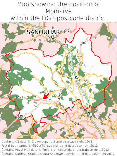 Map showing location of Moniaive within DG3