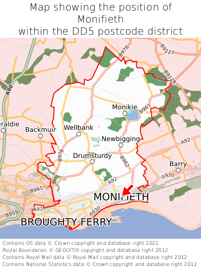 Map showing location of Monifieth within DD5