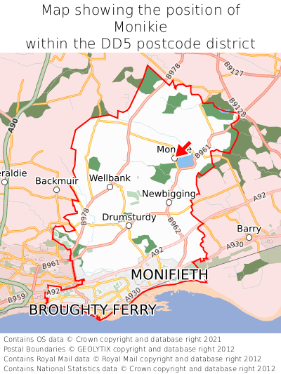 Map showing location of Monikie within DD5